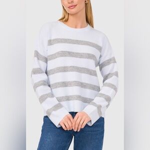 Halogen Women’s Sky‎ Blue and Charcoal Striped Crewneck Sweater